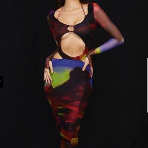 House of CB PRINTED CUT OUT MIDI DRESS